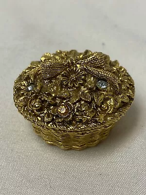 Max Factor Hypnotique Gold Tone Rhinestone Flower Basket Solid Perfume Box • $28