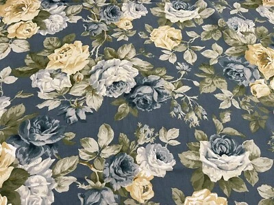 $65 • Buy Richloom Fabric Vintage 4 Yds Original Screen Print Blue Floral Rose Chambray