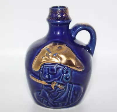 Vintage Stoneware Pirate Jug Cobalt Blue And Gold Small 4.5  RARE • $74.95