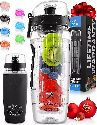 Zulay Fruit Infuser Water Bottle - 34Oz - Leakproof With Full-Length Infusion Ro • $26.88