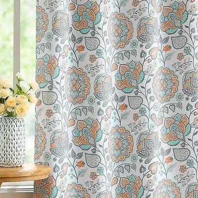 White Green Blackout Curtains For Living-Room Blossom 96 Inch Length Energy Effi • $85.89