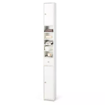 White Slim Bathroom Storage Cabinet 180cm Tall Floor Cabinet Cupboard W/ 2 Doors • $118.95