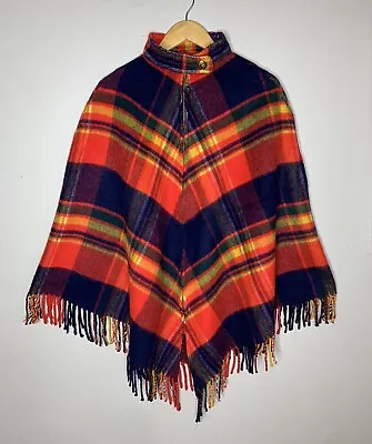 Vintage Queen Of The Capes -Country Place Plaid Wool Fringe Cape Poncho OS Vtg • $120