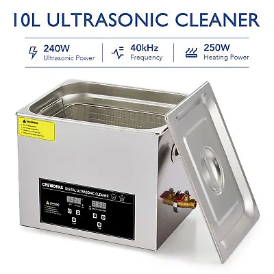 CREWORKS Digital Ultrasonic Cleaner 10L Tank For Jewelry Glasses Auto Parts More • $119.99