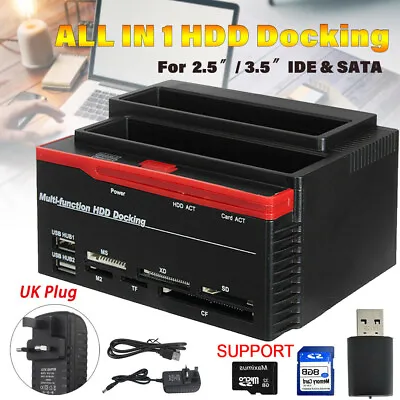 £23.49 • Buy 2.5  3.5  Dual Slots USB 2.0 SATA IDE HDD Docking Station Hard Drive Card Reader