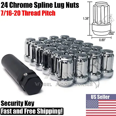$24.95 • Buy 24Pc 7/16-20 Chrome 6 Spline Lug Nuts For Chevy GMC Blazer K10 K5 V1500 + 1 Key