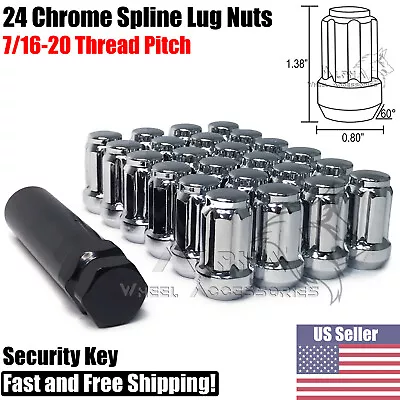 24Pc 7/16-20 Chrome 6 Spline Lug Nuts For Chevy GMC Blazer K10 K5 V1500 + 1 Key • $24.95