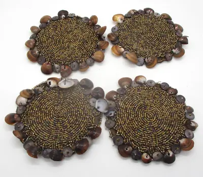 $23.39 • Buy Kim Seybert Glass Beaded Shells Coaster Set Of 4 Boho Beach Decor Coasters