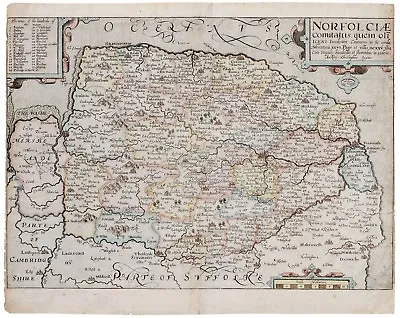 An Antique Map Of Norfolk England 1637 Norfolciae Comitatus Christophore Saxton • $379.95