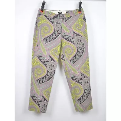 J.Crew Cafe Capri Pants Paisley Design Green Purple Black Women's Size 2 • $18.95