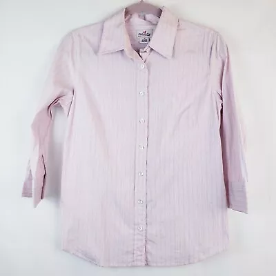 J Crew Trademark Womens Size Medium Striped Button Front Blouse White Pink  • $8.90