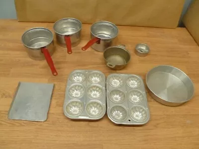 Vintage Lot Of 8 Aluminum (1 Metal) Children's Kitchen Dishes Bakeware Pots Pans • $19.99
