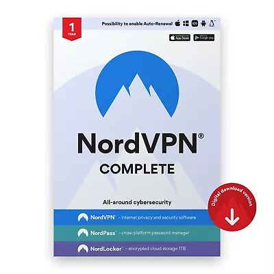 NordVPN Complete — 1-Year VPN & Cybersecurity Software Bundle Subscription • £74.99