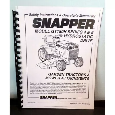 Snapper GT180H Series 4 & 5 Garden Tractor / Attachments Parts Manual #2-4534 • £7.19