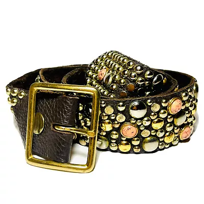 Vintage JOED Studded Jeweled Brown Leather Belt 30 Pink Gold Western Bling • $59.95