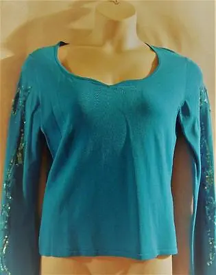 MY FAVORITE THINGS By Colleen Lopez (HSN)~Sequined Stretch Knit Top~Turquoise~L~ • $20