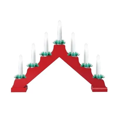 Wooden Candle Bridge Light 7 Bulb Window Christmas Decoration Arch Red • £9.95