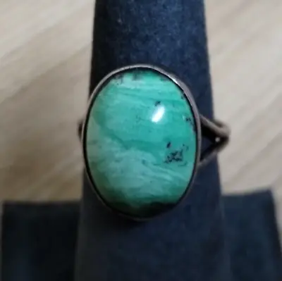 Vintage Navajo Green Turquoise Sterling Ring Size 6.5 6.6 Grams Tested Cabochon • $29