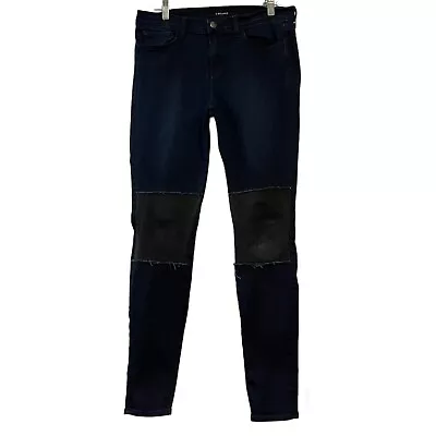 J Brand Klash Jeans Dark Wash Denim Lamb Leather Knees Size 28 • $27