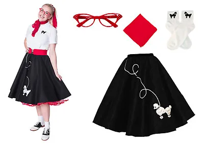 Hip Hop 50s Shop Womens 4 Pc Poodle Skirt Outfit Halloween Or Dance Costume Set • $63.99