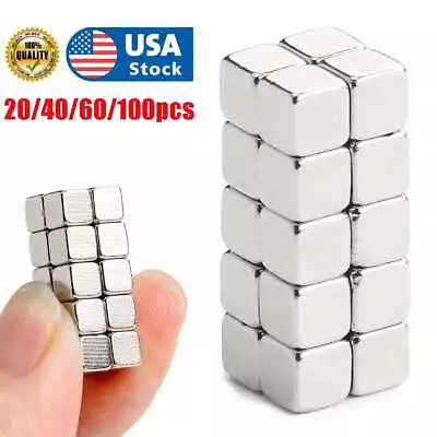 20 40 60 100 Pcs Magnets Block Cube Rare Earth Neodymium Magnetic N38 4x4x4mm • $9.44