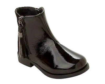 £14.99 • Buy Girls Black Patent Chelsea Boots Kids School Shoes Side Tassel Zip Uk Size 7-2
