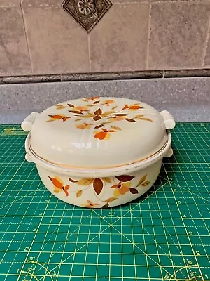 Jewel Tea Autumn Leaf Covered Casserole 8.5  D Mary Dunbar Hall's Superior 2pc • $42.99