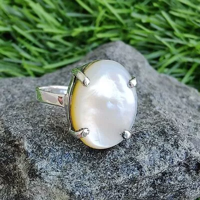 Mother Of Pearl Gemstone 925 Sterling Silver Handmade Absolutely Gorgeous Ring • $10.67