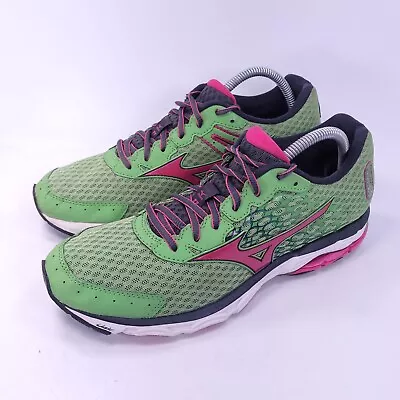 Mizuno Wave Rider X10 Lace Up Athletic Shoe Womens Size 10.5 J1GD1544 Green Pink • $29.99