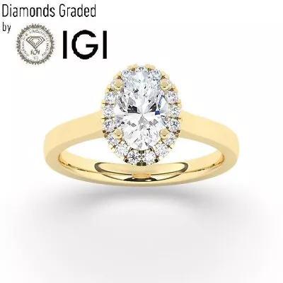 Oval Solitaire Halo 14K Yellow Gold Engagement Ring1 CtLab-grown IGI Certified • $1138
