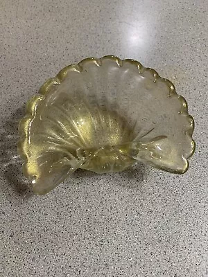 Murano Italian Art Glass Sea Shell Gold Aventurine Bowl Dish Vintage Retro MCM  • $19.95