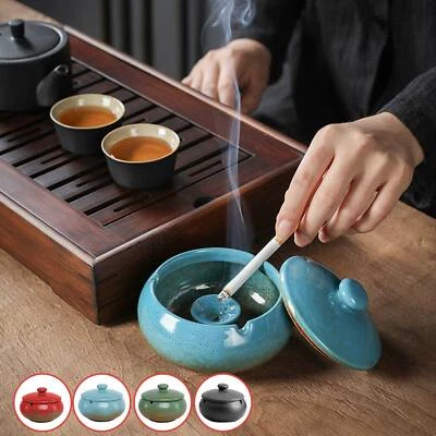 £7.29 • Buy Ceramic Glass Ashtray With Lids Windproof Hotel Home Office KTV  Outdoor Ashtray