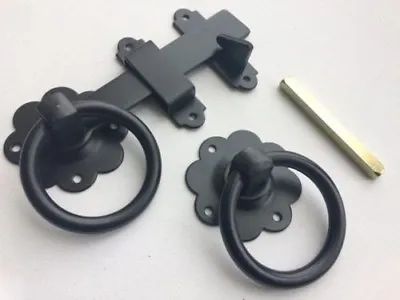 6  Garden QUALITY Ring Gate Latch Or Door Catch Handle Black With Screws • £7.95