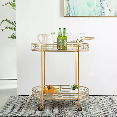 Glitzhome Metal Rolling Kitchen Utility Serving Bar Cart Mirror Shelves Trolley  • $149.99