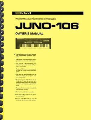 Roland Juno 106 OWNER'S MANUAL And SERVICE MANUAL • $33.88