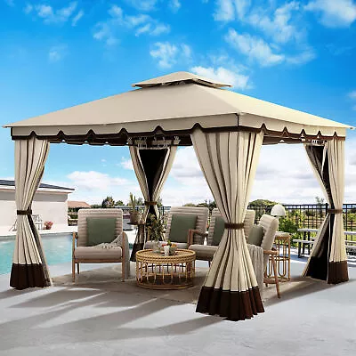 10'x12' Outdoor Patio Double Fabric Roof Canopy Gazebo Mosquito Netting Curtain • $230.79