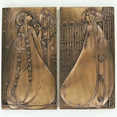  Rene Mackintosh Pair Of Wall Plaques Cold Cast Bronzed Resin Art Nouveau Style. • £38