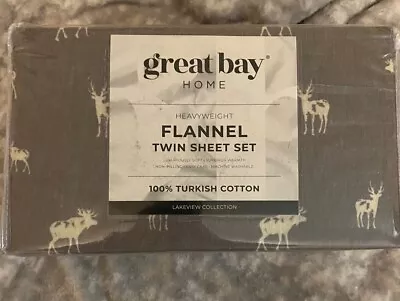 Great Bay Home Turkish Cotton Printed Flannel Sheet Set Moose Print • $25
