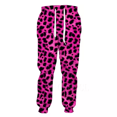 Rose Red Leopard 3D Print Casual Trousers Men Women Sweatpants Jogging Pants • £20.39