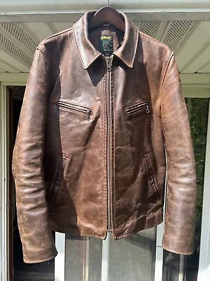 Schott Men’s Cowhide Retro Moto Jacket Brown Large Style 673 • $450