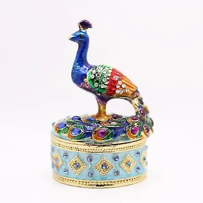 $16.99 • Buy Bejeweled Enameled Bird Trinket Box/Figurine With Rhinestones-Standing Peacock