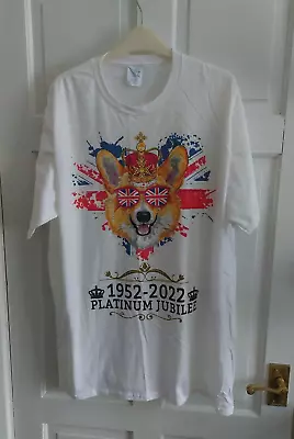 Port & Co Platinum Jubilee T Shirt Corgi  Crown Union Jack England White Uk XL • £10