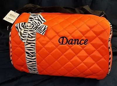 Dance Duffle Bag Orange Zebra Trim Embroidered 7 X 14 Girls Silver Lilly • $12