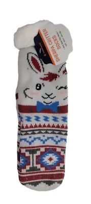Sherpa Lined Non-Slip Women's Gray Bunny Rabbit Theme Slipper Socks - One Size • $8.99