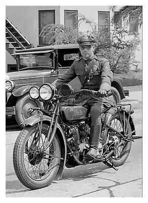 Oldtime Cop Riding On Indian Motorcycle Los Angeles Police Officer 5x7 Photo • $8.49