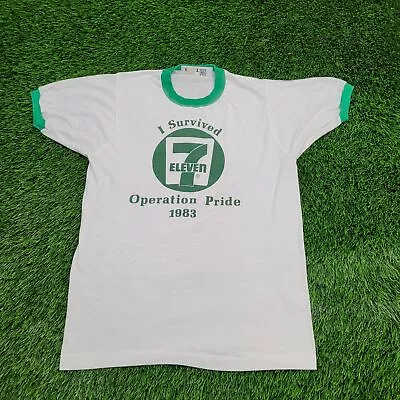 Vintage 1983 7-Eleven Operation-Pride Ringer Shirt Women S 18x26 White LGBTQ USA • $41.45