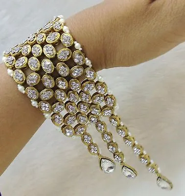 Indian Gold Tone Bracelet Bangle 18K Bridal Wedding Pearl Fashion Jewelry  • $18.99