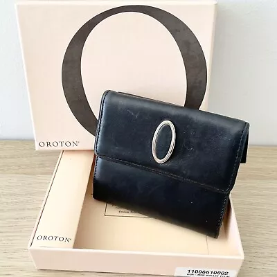 Oroton Mini Wallet Black Leather Bi Fold Purse With Box • $79.95