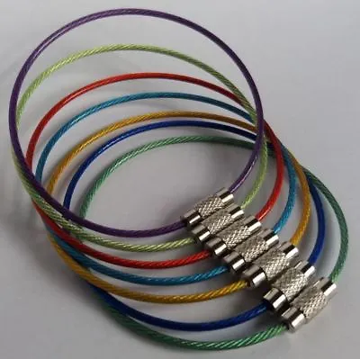 £2.88 • Buy Stainless Steel Wire With Screw Locking Key Chain Coated Colorful Plastic 15cm