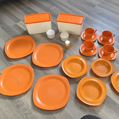 Twinco Orange Patioware Set Picnic Camping Trekking Plastic Caravan Cups Plates • £19.99